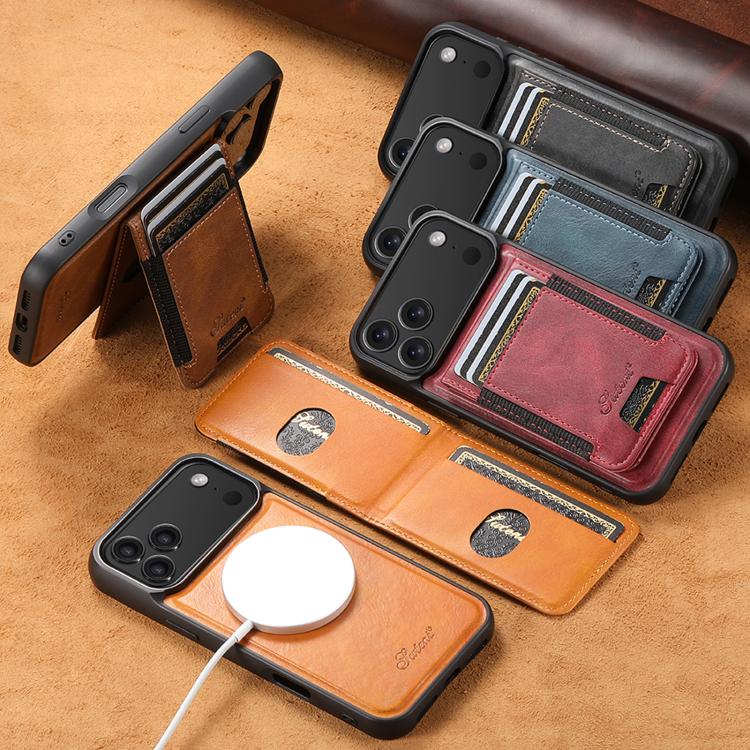 Suteni H17 Oil Eax Leather MagSafe Detachable Wallet Phone Case, For iPhone 14 Pro Max, For iPhone 13 Pro Max, For iPhone 13 Pro, For iPhone 13, For iPhone 12, For iPhone 12 Pro Max, For iPhone 12 Pro, For iPhone 17e / 16e