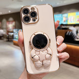 Embrace Stars Electroplating Astronaut Holder Phone Case, For iPhone 17e / 16e, For iPhone 17 Pro Max, For iPhone 17 Pro, For iPhone 17, For iPhone Air, For iPhone 16 Pro Max, For iPhone 16 Pro, For iPhone 16 Plus