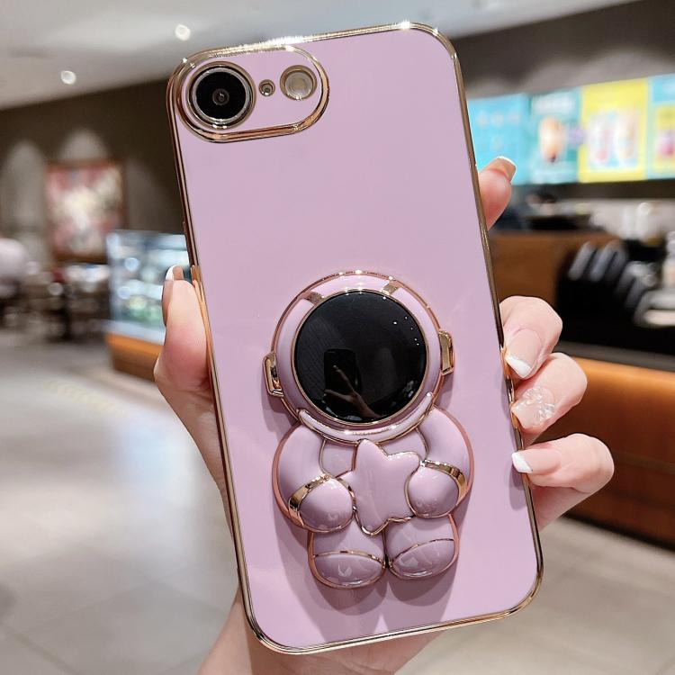 Embrace Stars Electroplating Astronaut Holder Phone Case, For iPhone 17e / 16e, For iPhone 17 Pro Max, For iPhone 17 Pro, For iPhone 17, For iPhone Air, For iPhone 16 Pro Max, For iPhone 16 Pro, For iPhone 16 Plus