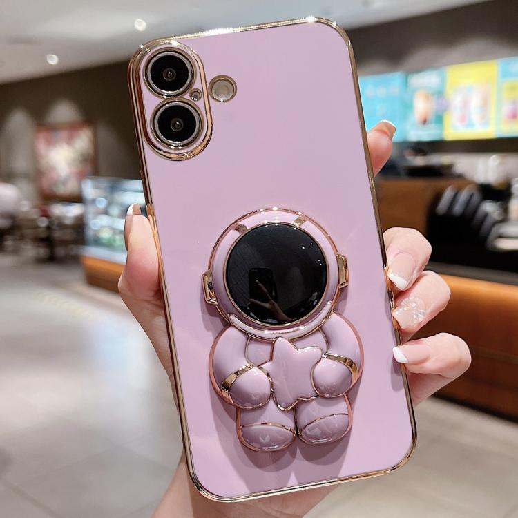Embrace Stars Electroplating Astronaut Holder Phone Case, For iPhone 17e / 16e, For iPhone 17 Pro Max, For iPhone 17 Pro, For iPhone 17, For iPhone Air, For iPhone 16 Pro Max, For iPhone 16 Pro, For iPhone 16 Plus
