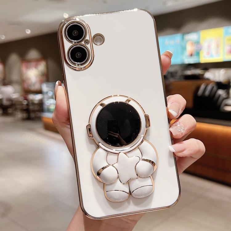Embrace Stars Electroplating Astronaut Holder Phone Case, For iPhone 17e / 16e, For iPhone 17 Pro Max, For iPhone 17 Pro, For iPhone 17, For iPhone Air, For iPhone 16 Pro Max, For iPhone 16 Pro, For iPhone 16 Plus