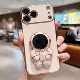 Embrace Stars Electroplating Astronaut Holder Phone Case, For iPhone 17e / 16e, For iPhone 17 Pro Max, For iPhone 17 Pro, For iPhone 17, For iPhone Air, For iPhone 16 Pro Max, For iPhone 16 Pro, For iPhone 16 Plus