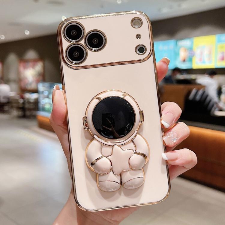 Embrace Stars Electroplating Astronaut Holder Phone Case, For iPhone 17e / 16e, For iPhone 17 Pro Max, For iPhone 17 Pro, For iPhone 17, For iPhone Air, For iPhone 16 Pro Max, For iPhone 16 Pro, For iPhone 16 Plus
