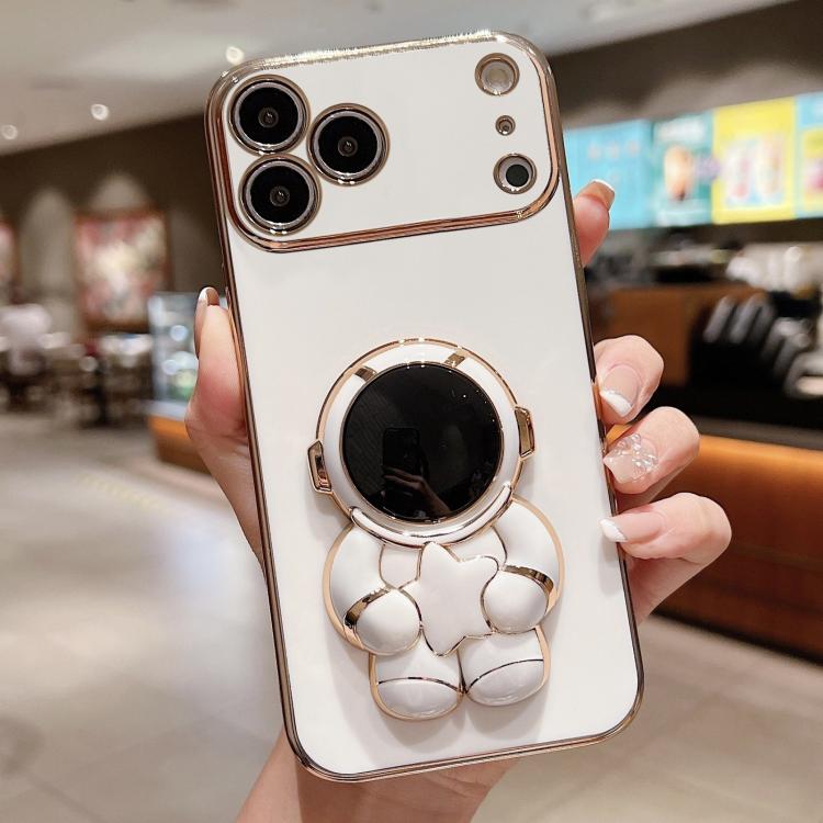 Embrace Stars Electroplating Astronaut Holder Phone Case, For iPhone 17e / 16e, For iPhone 17 Pro Max, For iPhone 17 Pro, For iPhone 17, For iPhone Air, For iPhone 16 Pro Max, For iPhone 16 Pro, For iPhone 16 Plus