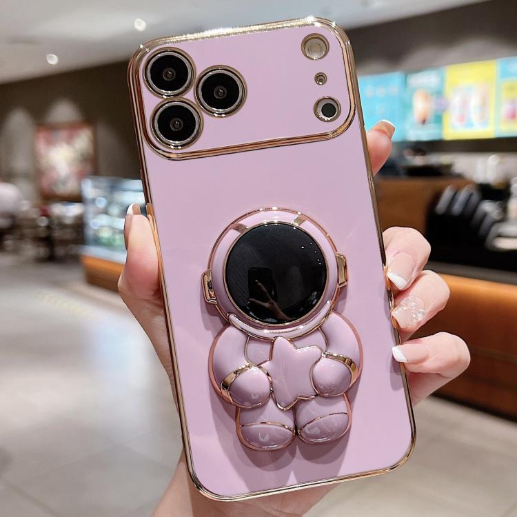 Embrace Stars Electroplating Astronaut Holder Phone Case, For iPhone 17e / 16e, For iPhone 17 Pro Max, For iPhone 17 Pro, For iPhone 17, For iPhone Air, For iPhone 16 Pro Max, For iPhone 16 Pro, For iPhone 16 Plus