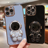 Embrace Stars Electroplating Astronaut Holder Phone Case, For iPhone 16, For iPhone 15 Pro Max, For iPhone 15 Pro, For iPhone 15 Plus, For iPhone 15, For iPhone 14 Plus, For iPhone 14, For iPhone 14 Pro