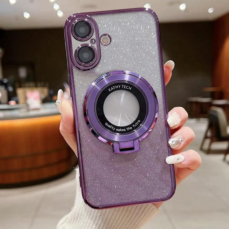 Electroplated Holder Gradient Glitter MagSafe Phone Case, For iPhone 17e / 16e, For iPhone 17 Pro Max, For iPhone 17 Pro, For iPhone 17, For iPhone Air, For iPhone 16 Pro Max, For iPhone 16 Pro, For iPhone 16 Plus