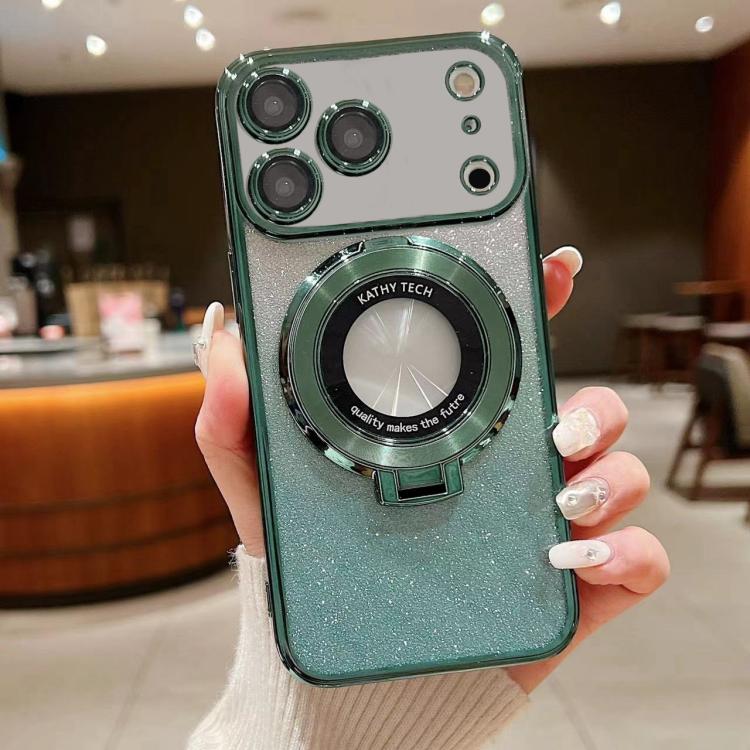 Electroplated Holder Gradient Glitter MagSafe Phone Case, For iPhone 17e / 16e, For iPhone 17 Pro Max, For iPhone 17 Pro, For iPhone 17, For iPhone Air, For iPhone 16 Pro Max, For iPhone 16 Pro, For iPhone 16 Plus