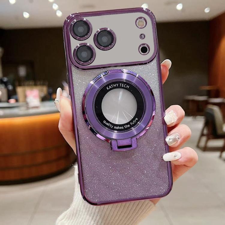 Electroplated Holder Gradient Glitter MagSafe Phone Case, For iPhone 17e / 16e, For iPhone 17 Pro Max, For iPhone 17 Pro, For iPhone 17, For iPhone Air, For iPhone 16 Pro Max, For iPhone 16 Pro, For iPhone 16 Plus