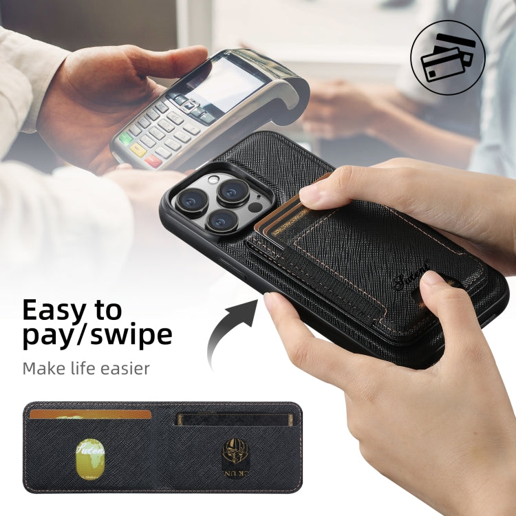 Suteni H17 Cross Grain Leather MagSafe Detachable Wallet Phone Case, For iPhone 14, For iPhone 14 Pro, For iPhone 14 Pro Max, For iPhone 13 Pro Max, For iPhone 13 Pro, For iPhone 13, For iPhone 12, For iPhone 12 Pro Max, For iPhone 12 Pro
