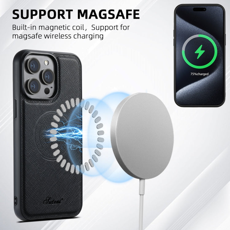 Suteni H17 Cross Grain Leather MagSafe Detachable Wallet Phone Case, For iPhone 14, For iPhone 14 Pro, For iPhone 14 Pro Max, For iPhone 13 Pro Max, For iPhone 13 Pro, For iPhone 13, For iPhone 12, For iPhone 12 Pro Max, For iPhone 12 Pro