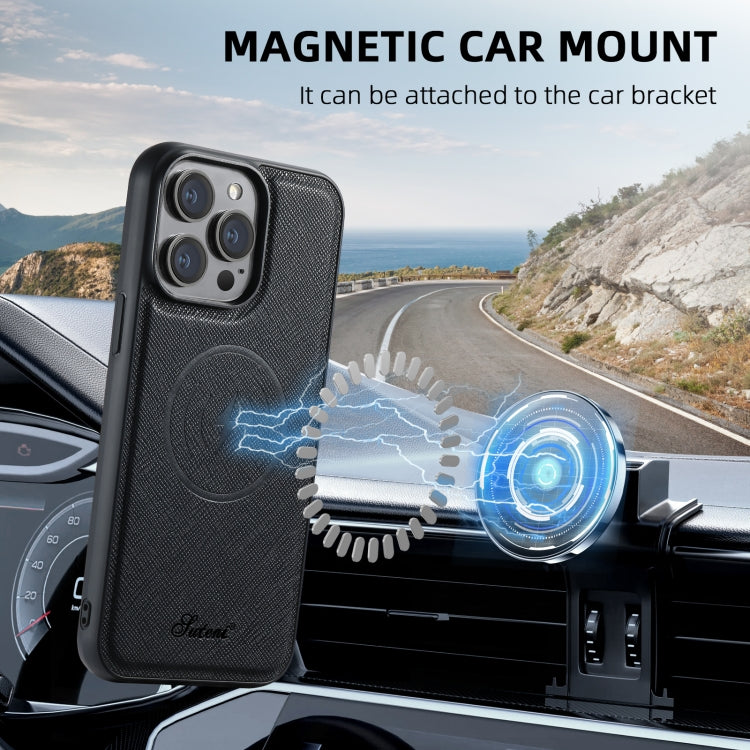 Suteni H17 Cross Grain Leather MagSafe Detachable Wallet Phone Case, For iPhone 14, For iPhone 14 Pro, For iPhone 14 Pro Max, For iPhone 13 Pro Max, For iPhone 13 Pro, For iPhone 13, For iPhone 12, For iPhone 12 Pro Max, For iPhone 12 Pro