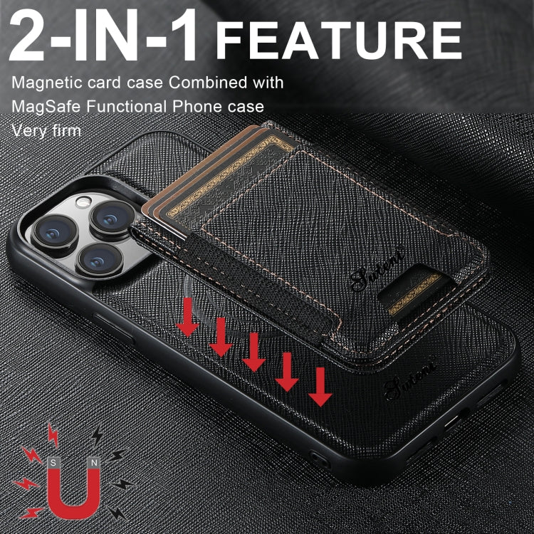 Suteni H17 Cross Grain Leather MagSafe Detachable Wallet Phone Case, For iPhone 14, For iPhone 14 Pro, For iPhone 14 Pro Max, For iPhone 13 Pro Max, For iPhone 13 Pro, For iPhone 13, For iPhone 12, For iPhone 12 Pro Max, For iPhone 12 Pro