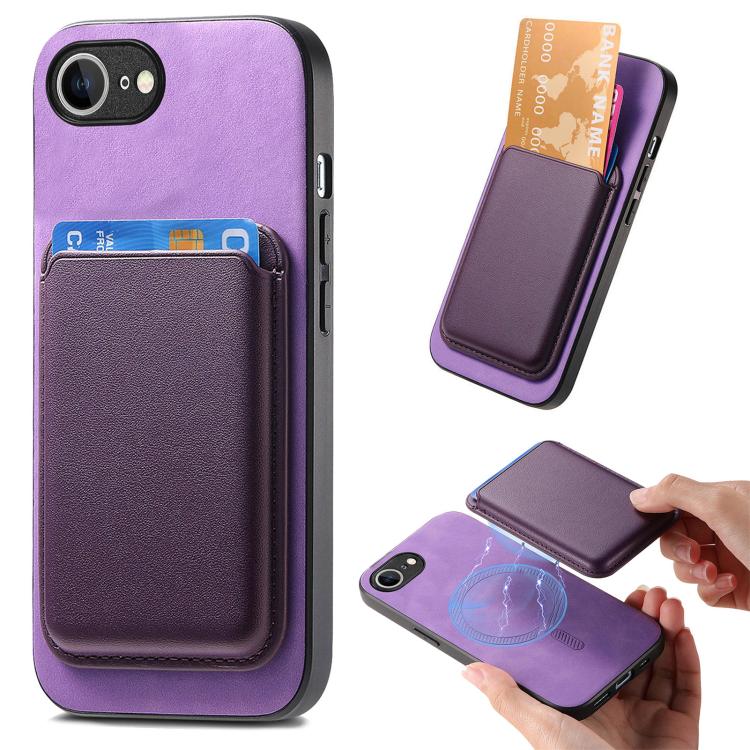 Retro Magsafe Card Bag PU Back Cover Phone Case, For iPhone 17e / 16e, For iPhone 17 Pro Max, For iPhone 17 Pro, For iPhone 17, For iPhone Air, For iPhone 16 Pro Max