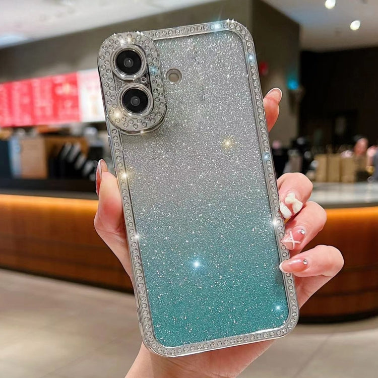 Diamond Gradient Glitter Plated TPU Phone Case, For iPhone 16 Plus, For iPhone 16