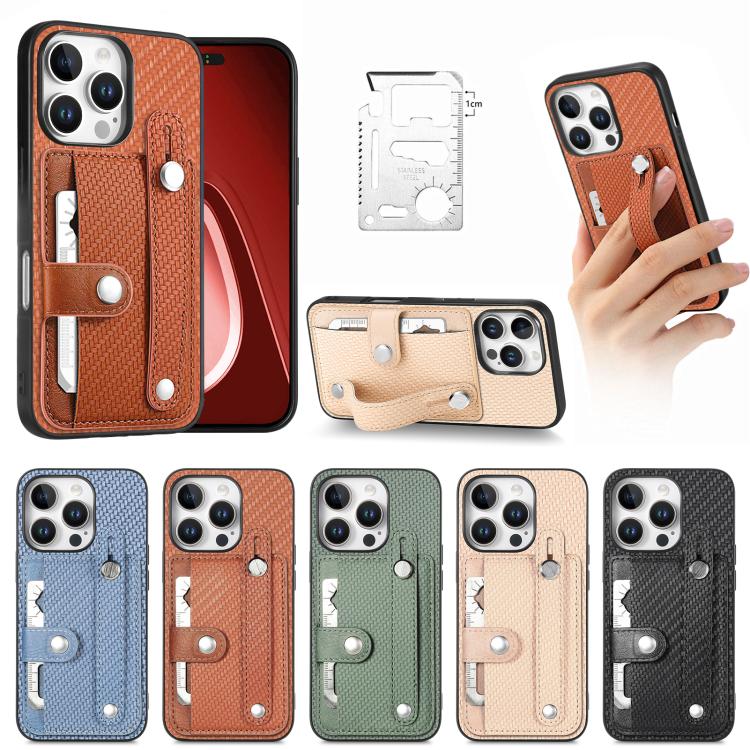 Wristband Kickstand Card Wallet Back Phone Case with Tool Knife, For iPhone 17 Pro Max, For iPhone 17 Pro, For iPhone 17, For iPhone Air, For iPhone 16 Pro Max, For iPhone 16 Pro, For iPhone 16 Plus, For iPhone 16
