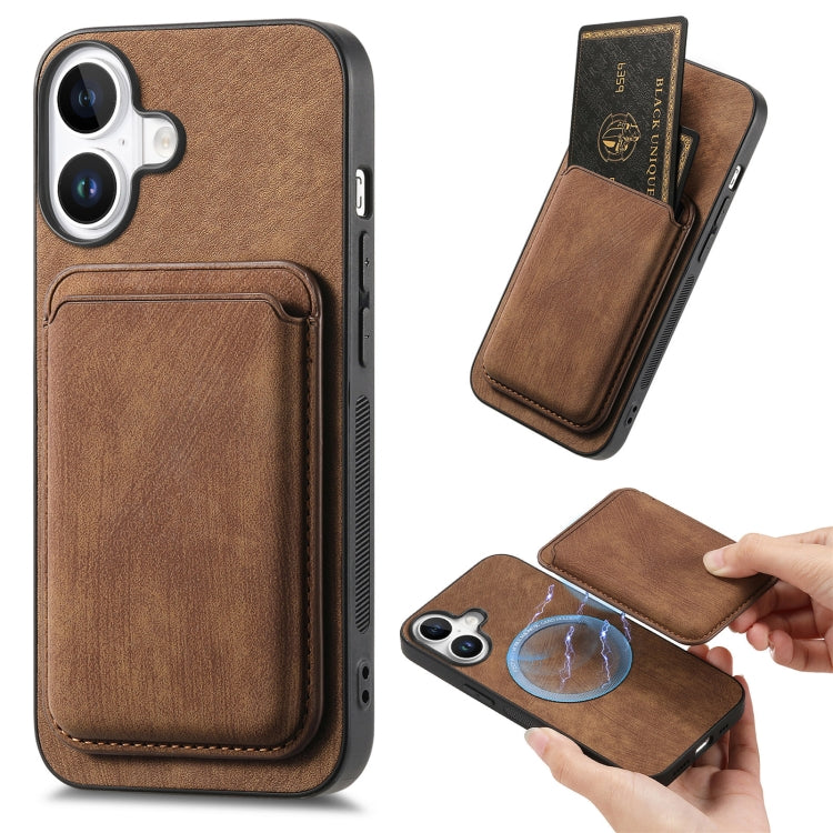 Retro Leather Card Bag Magnetic Phone Case, For iPhone 16