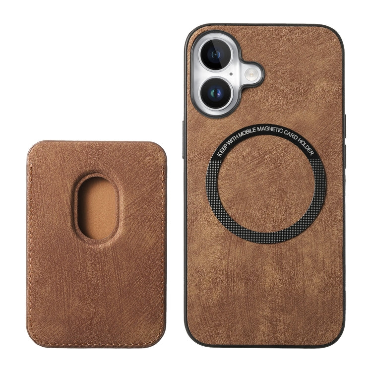Retro Leather Card Bag Magnetic Phone Case, For iPhone 16