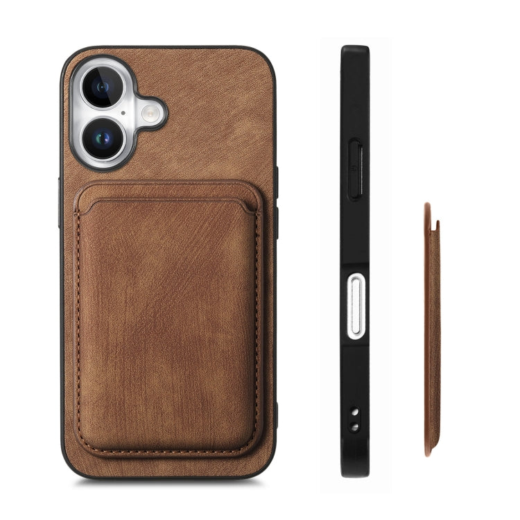 Retro Leather Card Bag Magnetic Phone Case, For iPhone 16