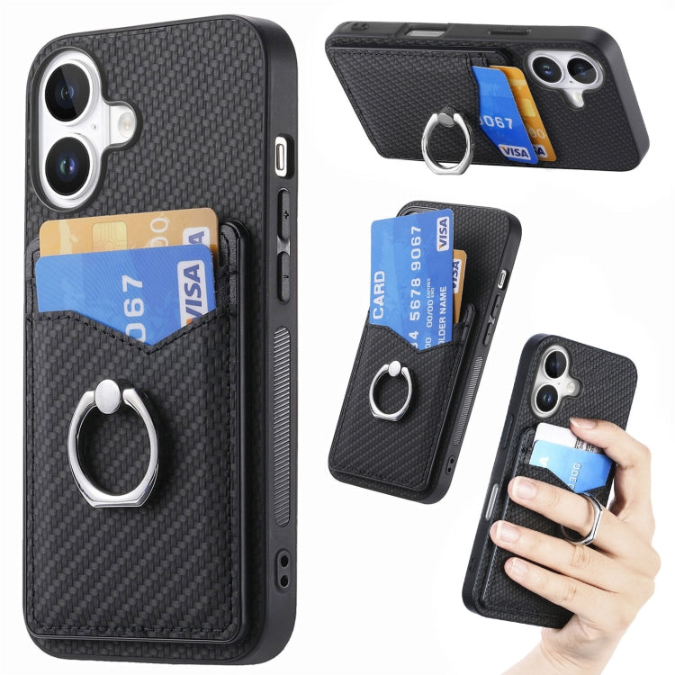 Carbon Fiber Card Wallet Ring Phone Case, For iPhone 17 Pro Max, For iPhone 17 Pro, For iPhone 17, For iPhone Air, For iPhone 16 Pro Max, For iPhone 16 Pro, For iPhone 16 Plus, For iPhone 16