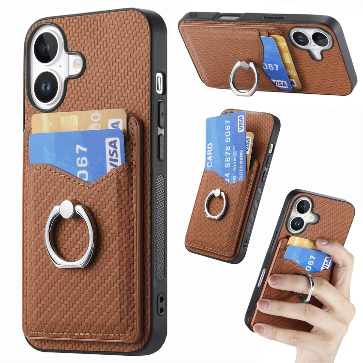 Carbon Fiber Card Wallet Ring Phone Case, For iPhone 17 Pro Max, For iPhone 17 Pro, For iPhone 17, For iPhone Air, For iPhone 16 Pro Max, For iPhone 16 Pro, For iPhone 16 Plus, For iPhone 16