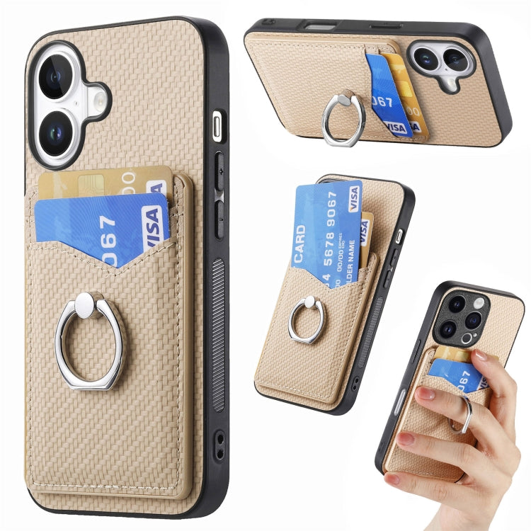 Carbon Fiber Card Wallet Ring Phone Case, For iPhone 17 Pro Max, For iPhone 17 Pro, For iPhone 17, For iPhone Air, For iPhone 16 Pro Max, For iPhone 16 Pro, For iPhone 16 Plus, For iPhone 16