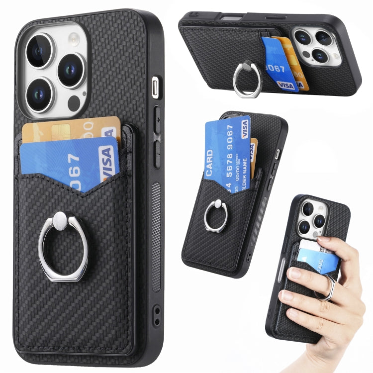 Carbon Fiber Card Wallet Ring Phone Case, For iPhone 17 Pro Max, For iPhone 17 Pro, For iPhone 17, For iPhone Air, For iPhone 16 Pro Max, For iPhone 16 Pro, For iPhone 16 Plus, For iPhone 16