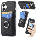Carbon Fiber Card Wallet Ring Phone Case, For iPhone 17 Pro Max, For iPhone 17 Pro, For iPhone 17, For iPhone Air, For iPhone 16 Pro Max, For iPhone 16 Pro, For iPhone 16 Plus, For iPhone 16
