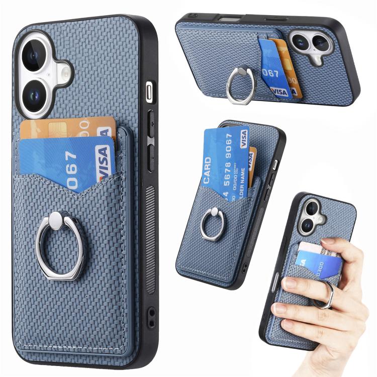 Carbon Fiber Card Wallet Ring Phone Case, For iPhone 17 Pro Max, For iPhone 17 Pro, For iPhone 17, For iPhone Air, For iPhone 16 Pro Max, For iPhone 16 Pro, For iPhone 16 Plus, For iPhone 16