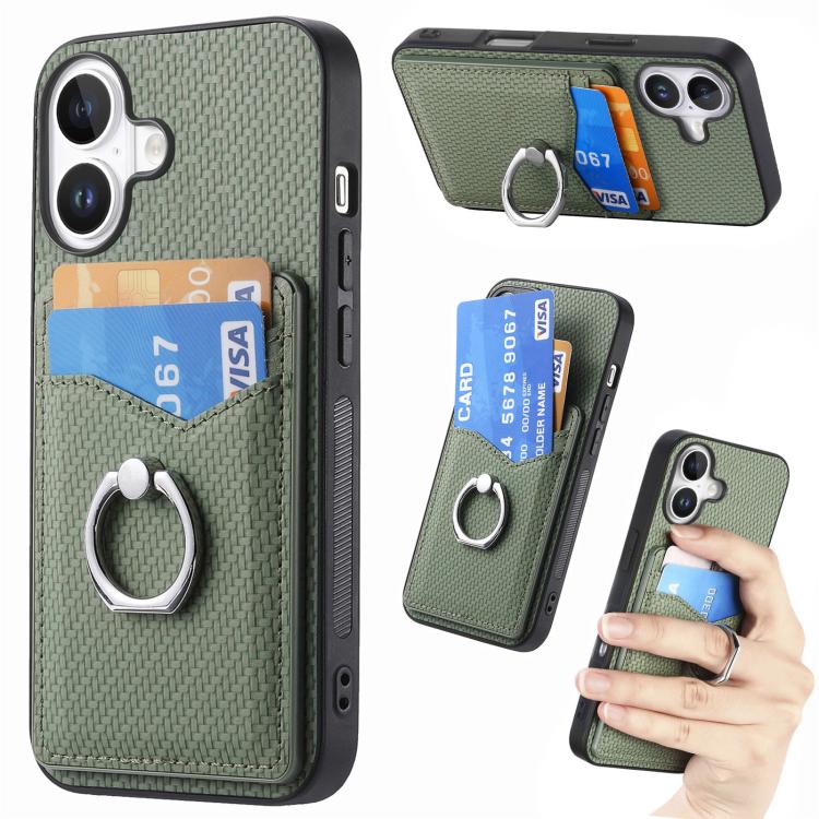 Carbon Fiber Card Wallet Ring Phone Case, For iPhone 17 Pro Max, For iPhone 17 Pro, For iPhone 17, For iPhone Air, For iPhone 16 Pro Max, For iPhone 16 Pro, For iPhone 16 Plus, For iPhone 16
