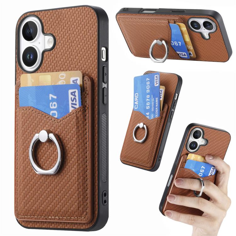 Carbon Fiber Card Wallet Ring Phone Case, For iPhone 17 Pro Max, For iPhone 17 Pro, For iPhone 17, For iPhone Air, For iPhone 16 Pro Max, For iPhone 16 Pro, For iPhone 16 Plus, For iPhone 16