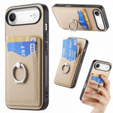Carbon Fiber Card Wallet Ring Phone Case, For iPhone 17 Pro Max, For iPhone 17 Pro, For iPhone 17, For iPhone Air, For iPhone 16 Pro Max, For iPhone 16 Pro, For iPhone 16 Plus, For iPhone 16