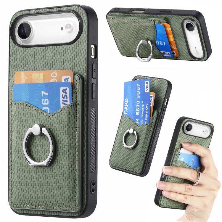 Carbon Fiber Card Wallet Ring Phone Case, For iPhone 17 Pro Max, For iPhone 17 Pro, For iPhone 17, For iPhone Air, For iPhone 16 Pro Max, For iPhone 16 Pro, For iPhone 16 Plus, For iPhone 16
