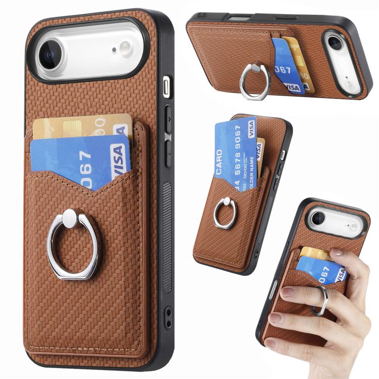 Carbon Fiber Card Wallet Ring Phone Case, For iPhone 17 Pro Max, For iPhone 17 Pro, For iPhone 17, For iPhone Air, For iPhone 16 Pro Max, For iPhone 16 Pro, For iPhone 16 Plus, For iPhone 16