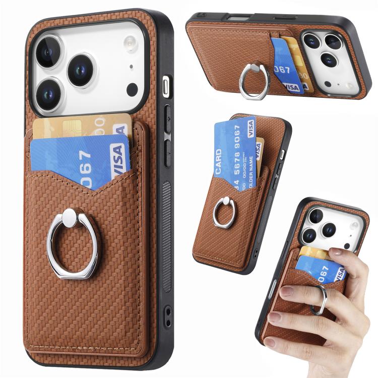 Carbon Fiber Card Wallet Ring Phone Case, For iPhone 17 Pro Max, For iPhone 17 Pro, For iPhone 17, For iPhone Air, For iPhone 16 Pro Max, For iPhone 16 Pro, For iPhone 16 Plus, For iPhone 16