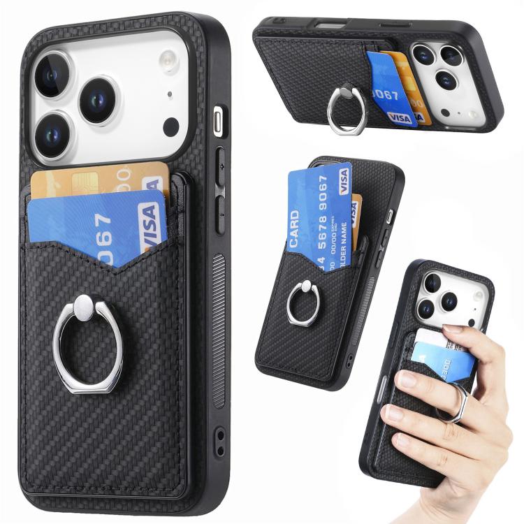 Carbon Fiber Card Wallet Ring Phone Case, For iPhone 17 Pro Max, For iPhone 17 Pro, For iPhone 17, For iPhone Air, For iPhone 16 Pro Max, For iPhone 16 Pro, For iPhone 16 Plus, For iPhone 16