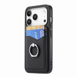 Carbon Fiber Card Wallet Ring Phone Case, For iPhone 17 Pro Max, For iPhone 17 Pro, For iPhone 17, For iPhone Air, For iPhone 16 Pro Max, For iPhone 16 Pro, For iPhone 16 Plus, For iPhone 16