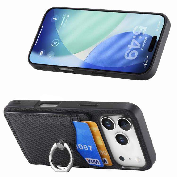 Carbon Fiber Card Wallet Ring Phone Case, For iPhone 17 Pro Max, For iPhone 17 Pro, For iPhone 17, For iPhone Air, For iPhone 16 Pro Max, For iPhone 16 Pro, For iPhone 16 Plus, For iPhone 16