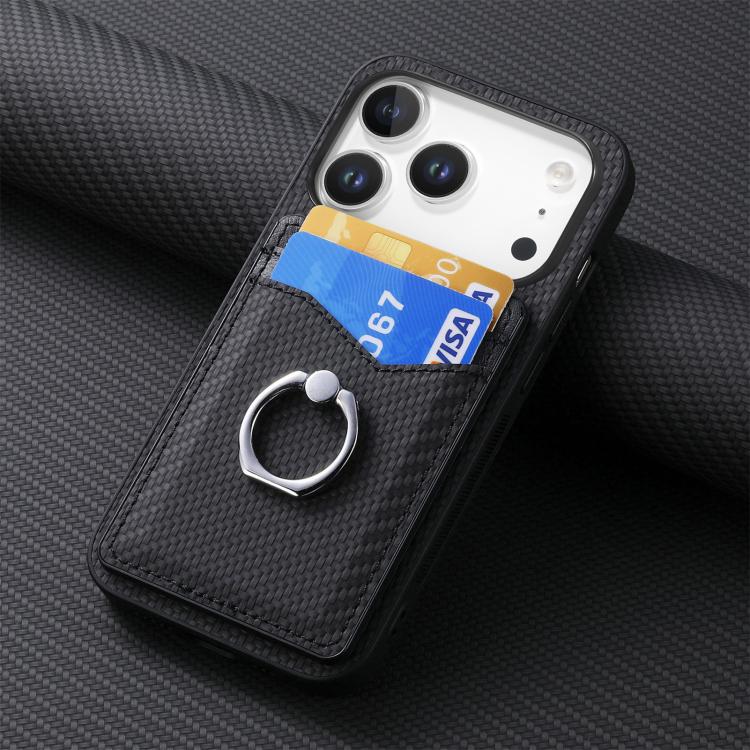 Carbon Fiber Card Wallet Ring Phone Case, For iPhone 17 Pro Max, For iPhone 17 Pro, For iPhone 17, For iPhone Air, For iPhone 16 Pro Max, For iPhone 16 Pro, For iPhone 16 Plus, For iPhone 16