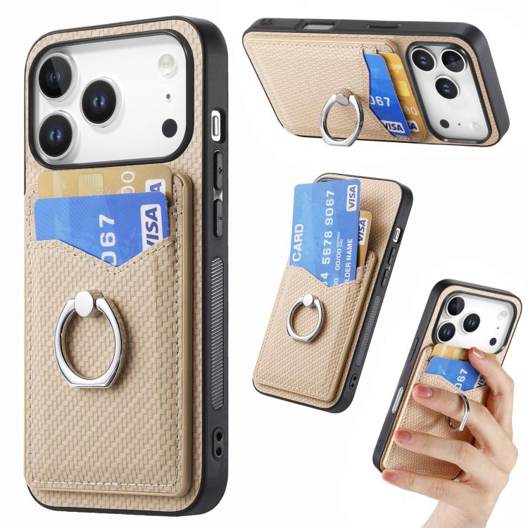 Carbon Fiber Card Wallet Ring Phone Case, For iPhone 17 Pro Max, For iPhone 17 Pro, For iPhone 17, For iPhone Air, For iPhone 16 Pro Max, For iPhone 16 Pro, For iPhone 16 Plus, For iPhone 16