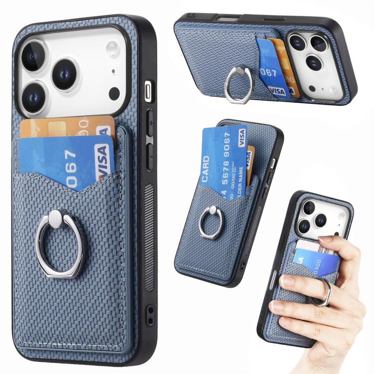 Carbon Fiber Card Wallet Ring Phone Case, For iPhone 17 Pro Max, For iPhone 17 Pro, For iPhone 17, For iPhone Air, For iPhone 16 Pro Max, For iPhone 16 Pro, For iPhone 16 Plus, For iPhone 16