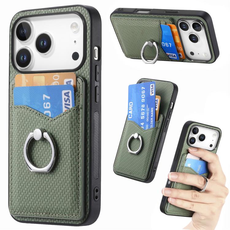 Carbon Fiber Card Wallet Ring Phone Case, For iPhone 17 Pro Max, For iPhone 17 Pro, For iPhone 17, For iPhone Air, For iPhone 16 Pro Max, For iPhone 16 Pro, For iPhone 16 Plus, For iPhone 16