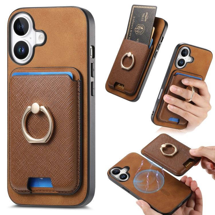 Retro Cross Leather Card Bag MagSafe Phone Case, For iPhone 16 Plus, For iPhone 16, For iPhone 15 Pro Max, For iPhone 15 Pro, For iPhone 15 Plus, For iPhone 15