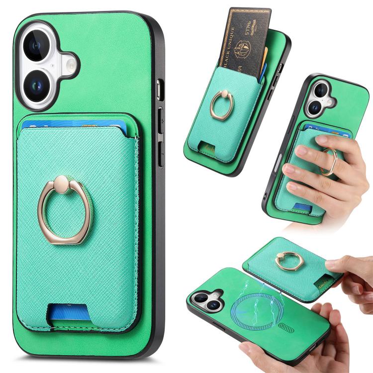 Retro Cross Leather Card Bag MagSafe Phone Case, For iPhone 17 Pro Max, For iPhone 17 Pro, For iPhone 17, For iPhone Air, For iPhone 16 Pro Max, For iPhone 16 Pro