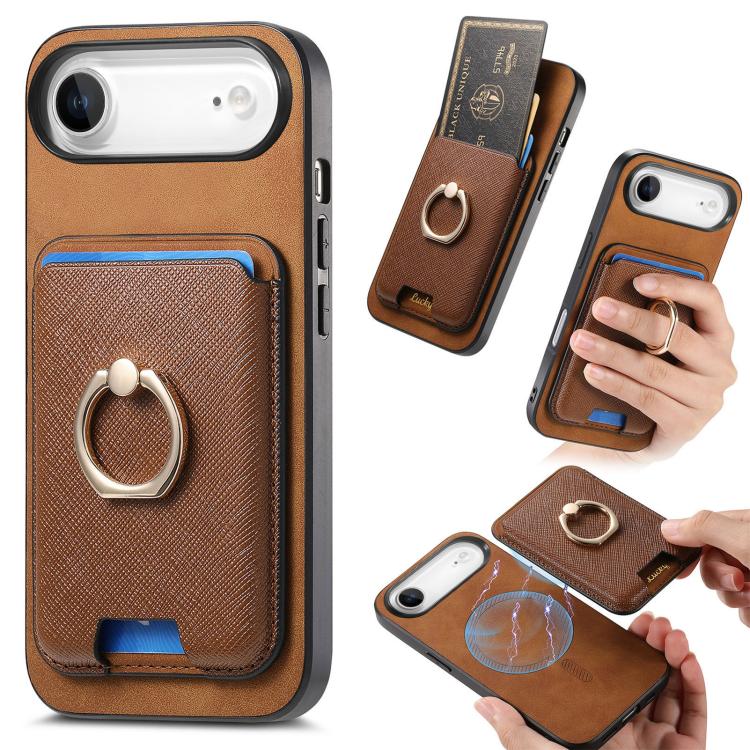 Retro Cross Leather Card Bag MagSafe Phone Case, For iPhone 17 Pro Max, For iPhone 17 Pro, For iPhone 17, For iPhone Air, For iPhone 16 Pro Max, For iPhone 16 Pro