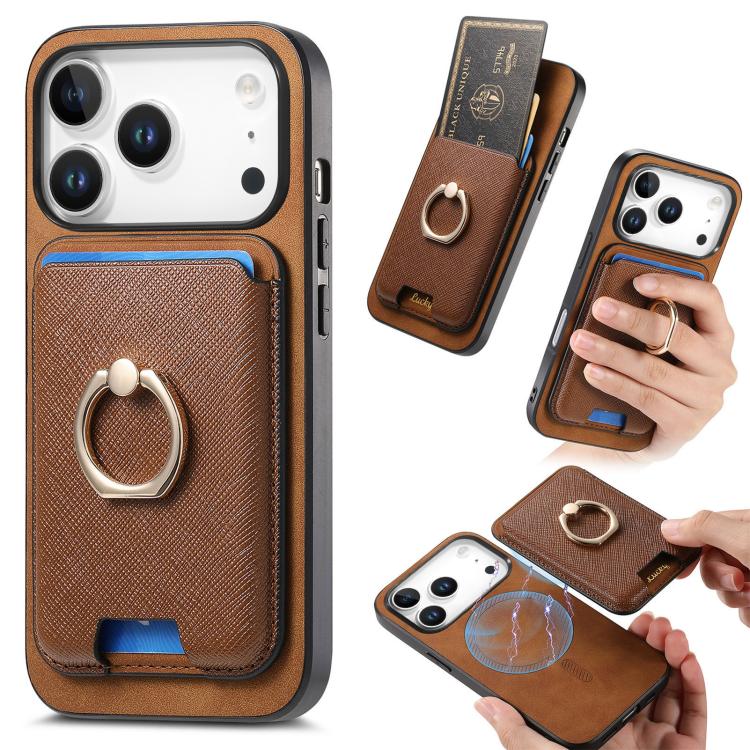 Retro Cross Leather Card Bag MagSafe Phone Case, For iPhone 17 Pro Max, For iPhone 17 Pro, For iPhone 17, For iPhone Air, For iPhone 16 Pro Max, For iPhone 16 Pro