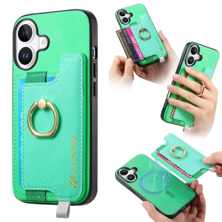 Retro Magsafe Cross Leather Ring Holder Card Bag Phone Case, For iPhone 17, For iPhone Air, For iPhone 16 Pro Max, For iPhone 16 Pro, For iPhone 16 Plus, For iPhone 16