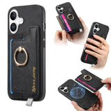 Retro Magsafe Cross Leather Ring Holder Card Bag Phone Case, For iPhone 17, For iPhone Air, For iPhone 16 Pro Max, For iPhone 16 Pro, For iPhone 16 Plus, For iPhone 16