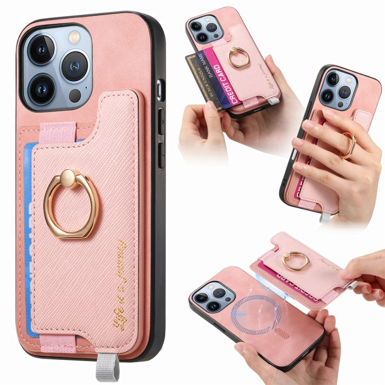 Retro Magsafe Cross Leather Ring Holder Card Bag Phone Case, For iPhone 17, For iPhone Air, For iPhone 16 Pro Max, For iPhone 16 Pro, For iPhone 16 Plus, For iPhone 16