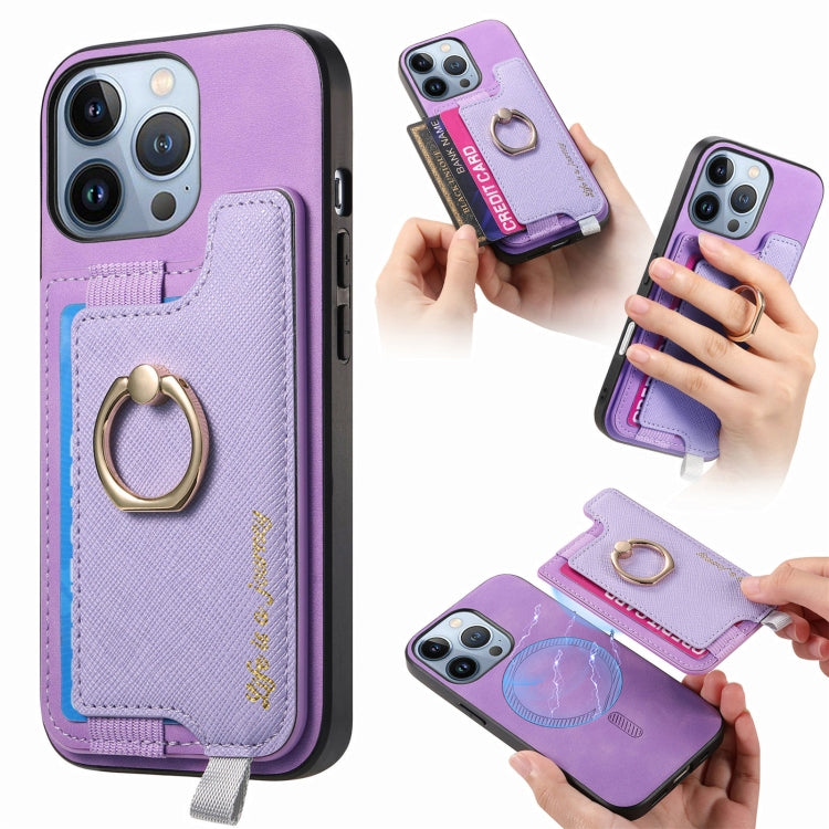 Retro Magsafe Cross Leather Ring Holder Card Bag Phone Case, For iPhone 17, For iPhone Air, For iPhone 16 Pro Max, For iPhone 16 Pro, For iPhone 16 Plus, For iPhone 16